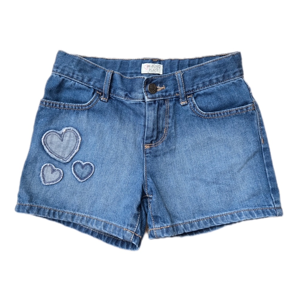 Blue Denim Shorts with Heart Patches